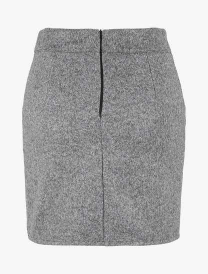 Jupe en laine mélangée à boutons stylisés - Gris foncé - 2