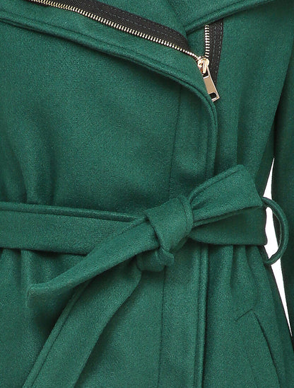 Manteau mi-long à zip et large col - Vert sapin - 3