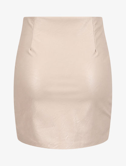 Jupe zippée en simili à bords asymétriques - Beige - 2