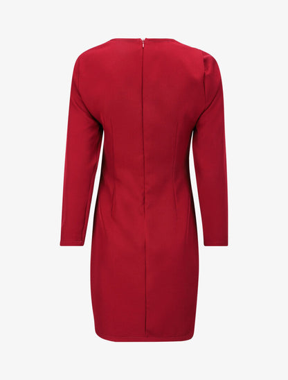 Robe ajustée à col fendu et détail chaîne - Bordeaux - 2