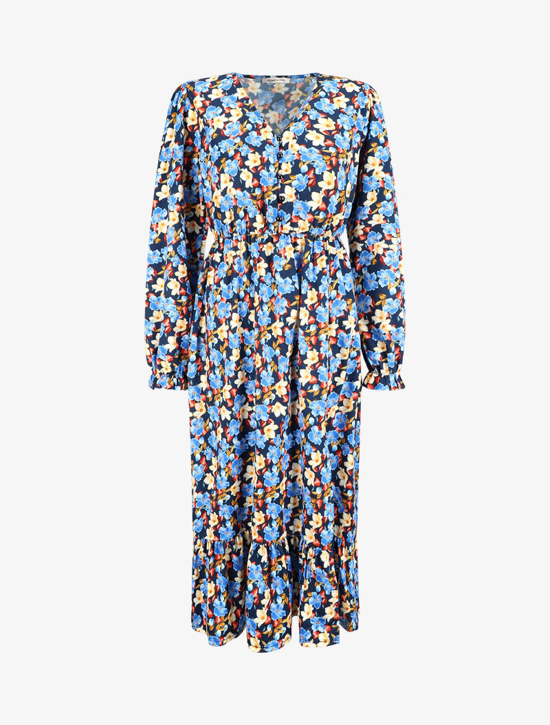 Robe taille empire à motif fleuri - Bleu marine - 4