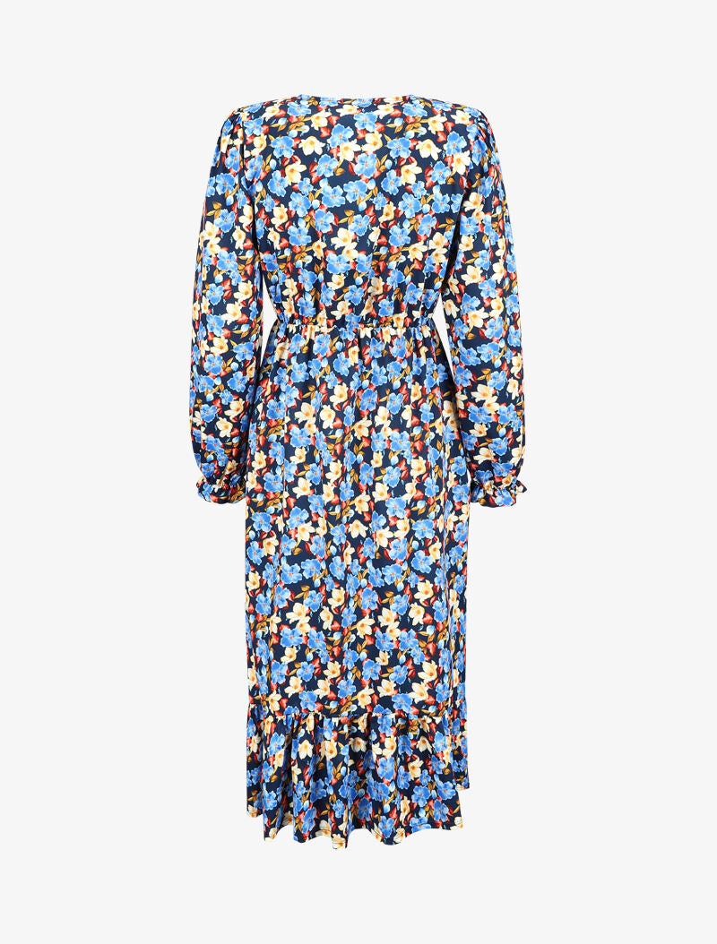 Robe taille empire à motif fleuri - Bleu marine - 2