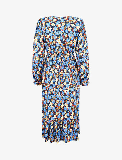 Robe taille empire à motif fleuri - Bleu marine - 2