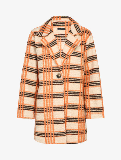 Manteau mi-long à carreaux - Orange/beige - 1
