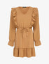 Robe patineuse à épaules et bords volantés - Camel - 1