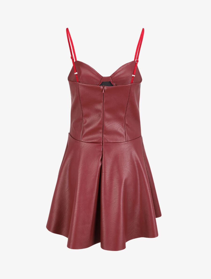 Robe volantée en simili à fines bretelles - Bordeaux - 2