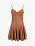 Robe volantée en simili à fines bretelles - Camel - 1