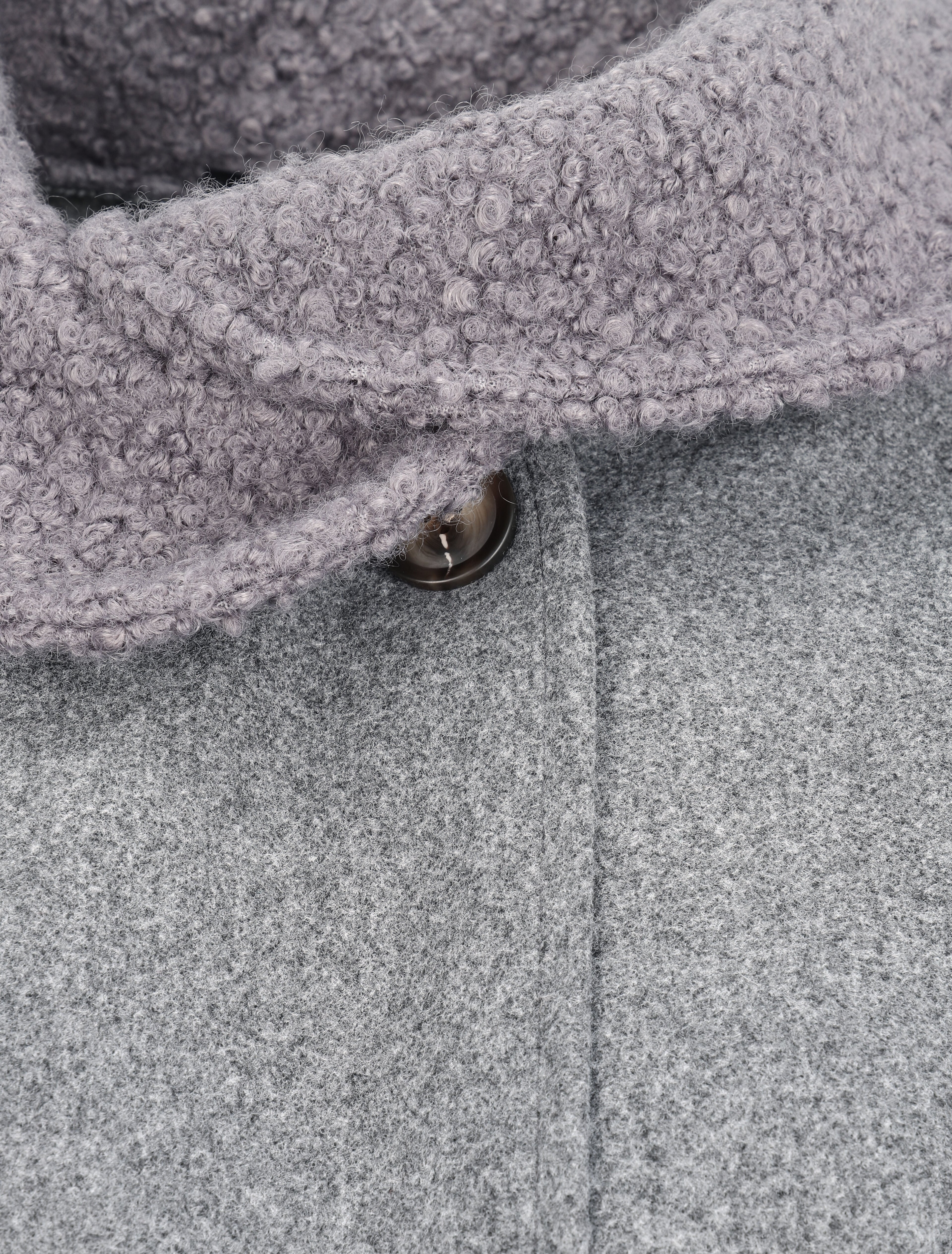 Manteau boutonné à détail laine bouclée - Gris clair - 4