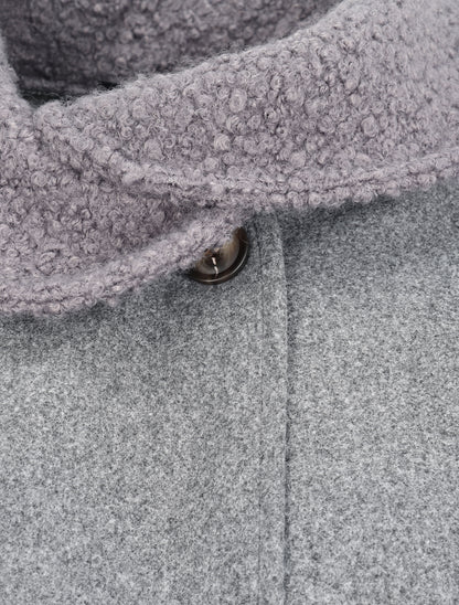 Manteau boutonné à détail laine bouclée - Gris clair - 4