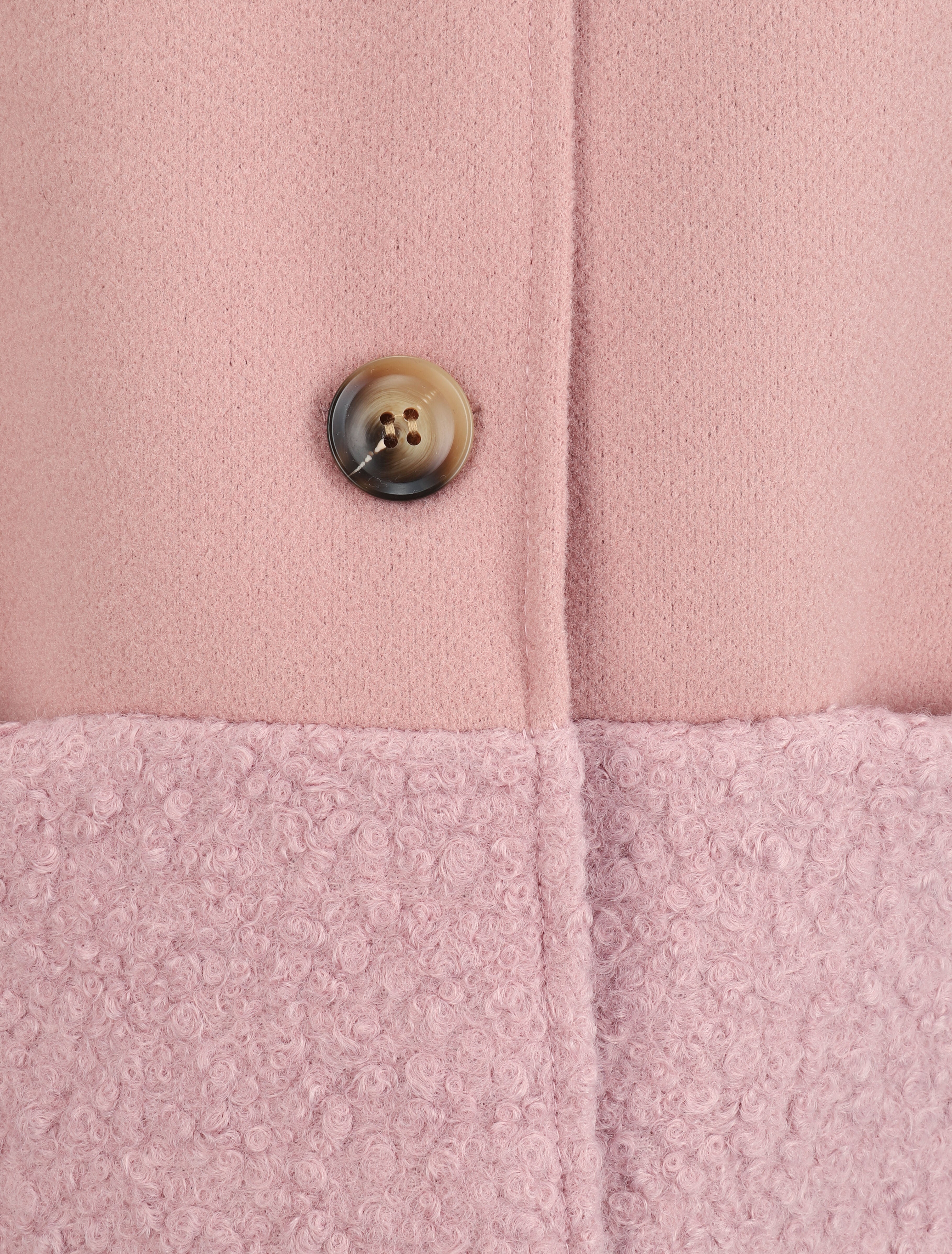 Manteau boutonné à détail laine bouclée - Rose poudré - 3
