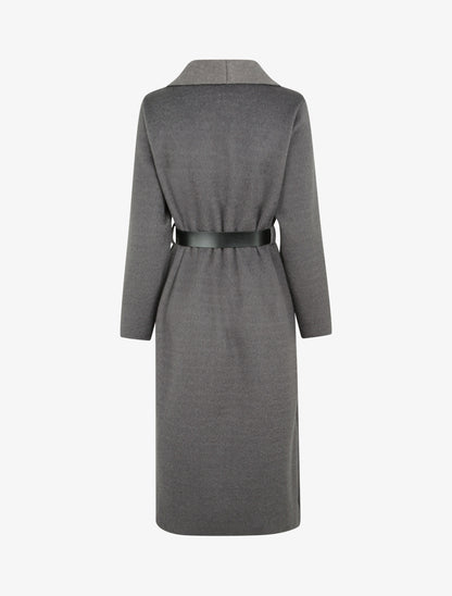 Manteau long et duveteux à col châle - Gris - 2
