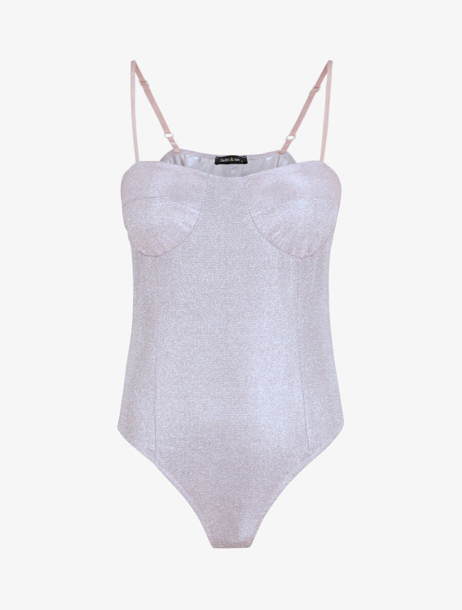 Body pailleté style lingerie - Rose - 1