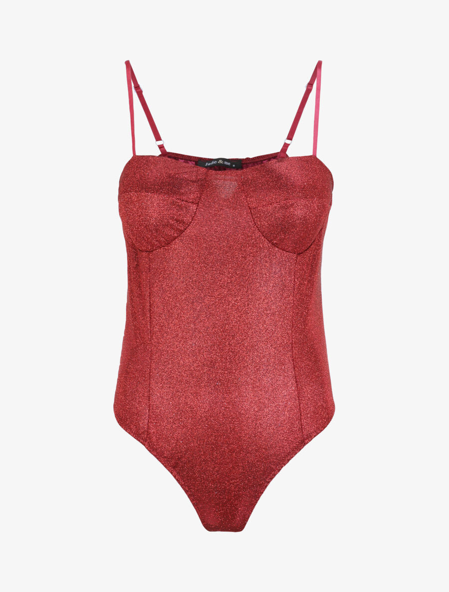 Body pailleté style lingerie - Rouge - 1