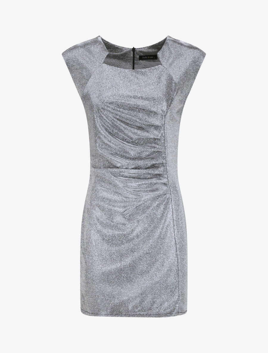 Robe pailletée à col asymétrique et détail drapé - Argent - 1