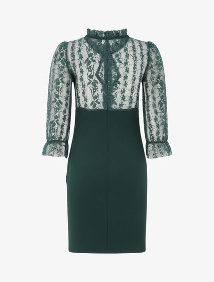 Robe à col montant et buste en dentelle et sequins - Vert sapin - 2
