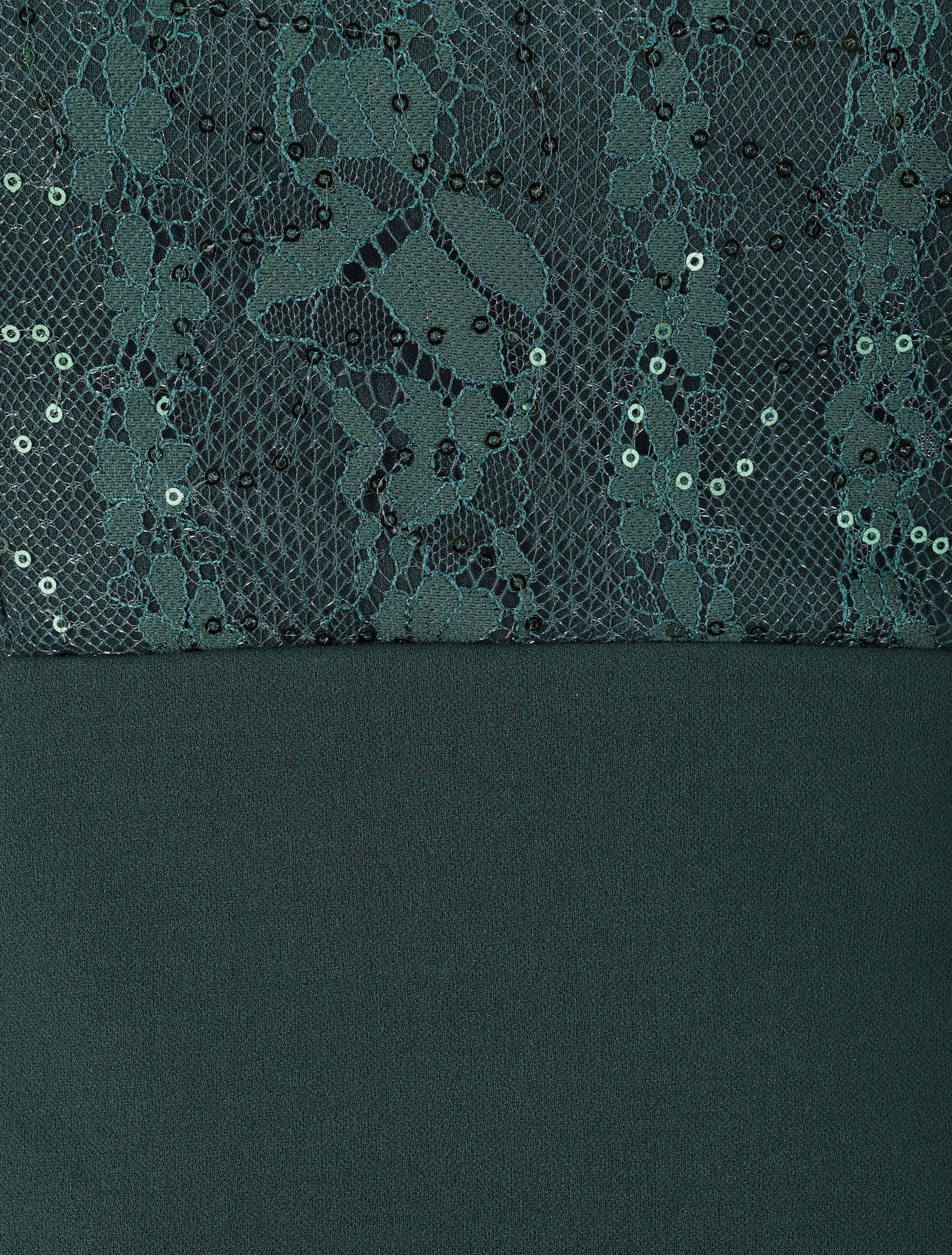 Robe à col montant et buste en dentelle et sequins - Vert sapin - 4