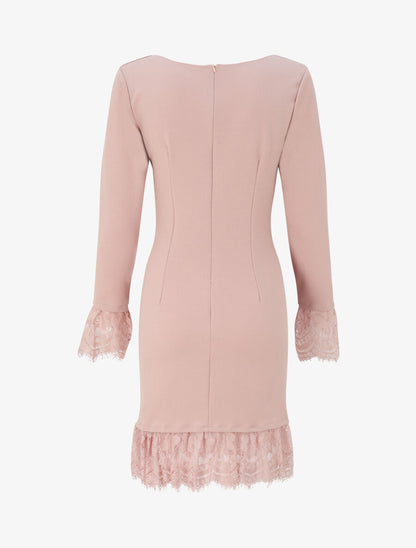 Robe à col carré et bords en dentelle - Rose poudré - 2