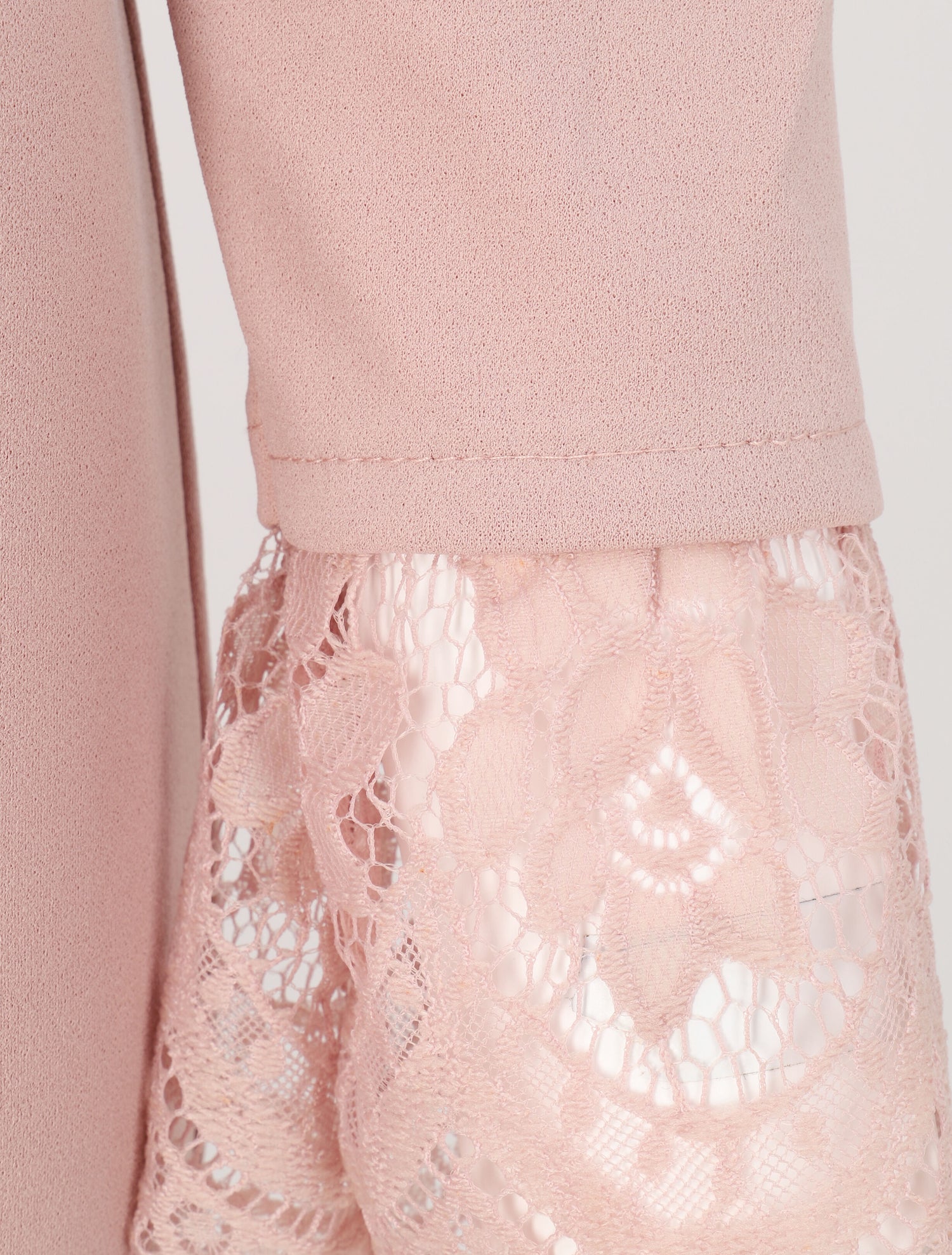 Robe à col carré et bords en dentelle - Rose poudré - 3