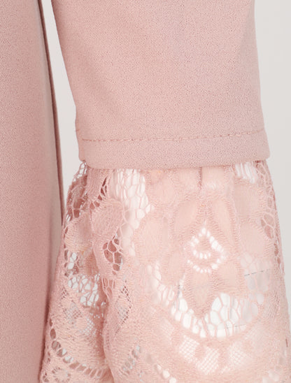 Robe à col carré et bords en dentelle - Rose poudré - 3