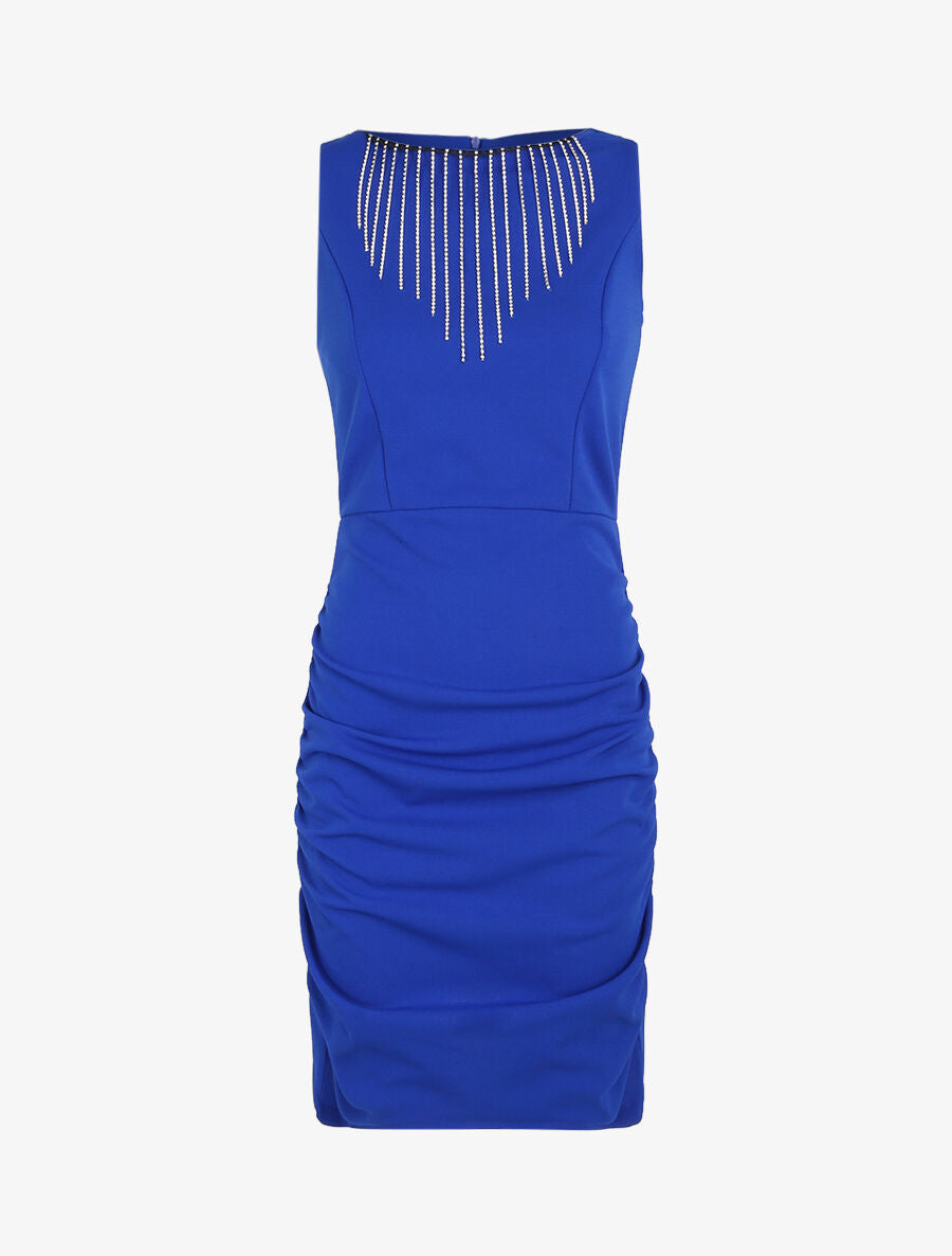 Robe sans manches à col bijou à strass - Bleu électrique - 1