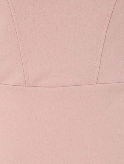 Robe à col bardot et manches en tulle - Rose poudré - 3