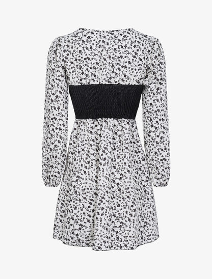 Robe à buste en simili et imprimé petites fleurs - Écru - 2