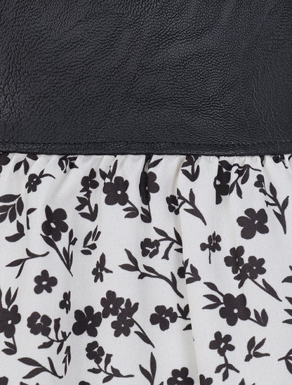 Robe à buste en simili et imprimé petites fleurs - Écru - 4