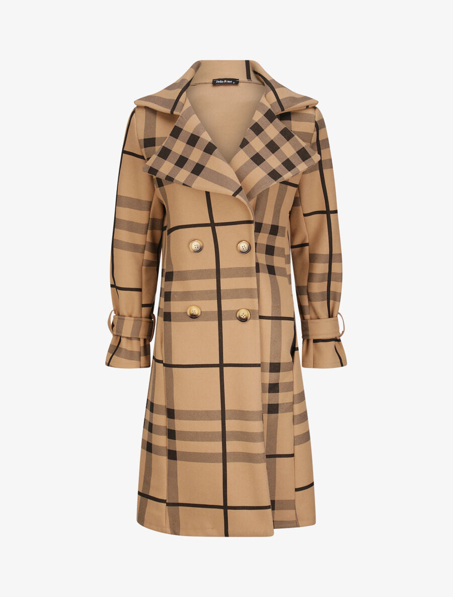 Manteau à carreaux style trench - Camel - 4