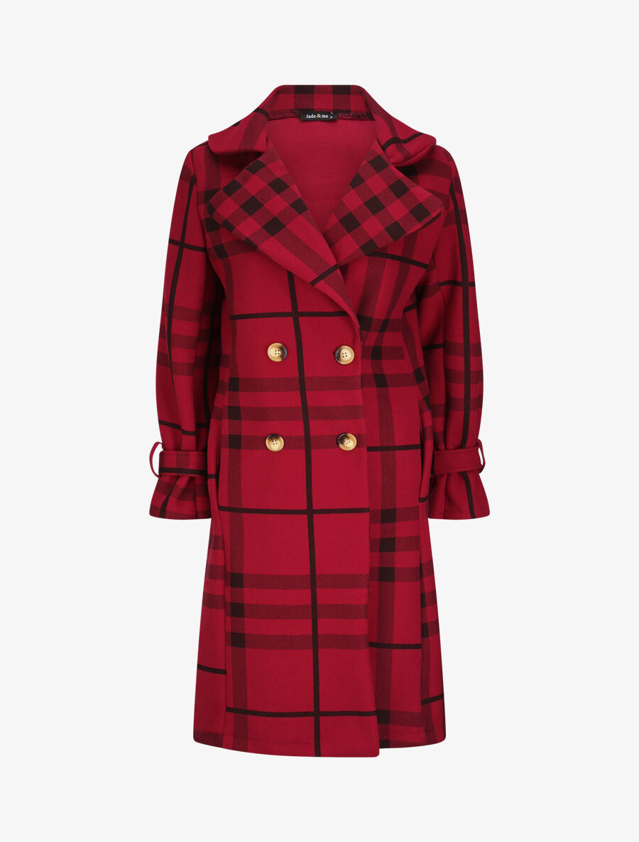 Manteau à carreaux style trench - Bordeaux - 1