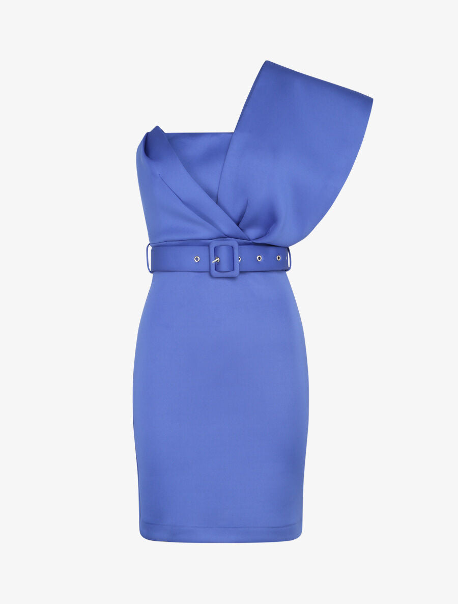 Robe one shoulder en néoprène - Bleu électrique - 4