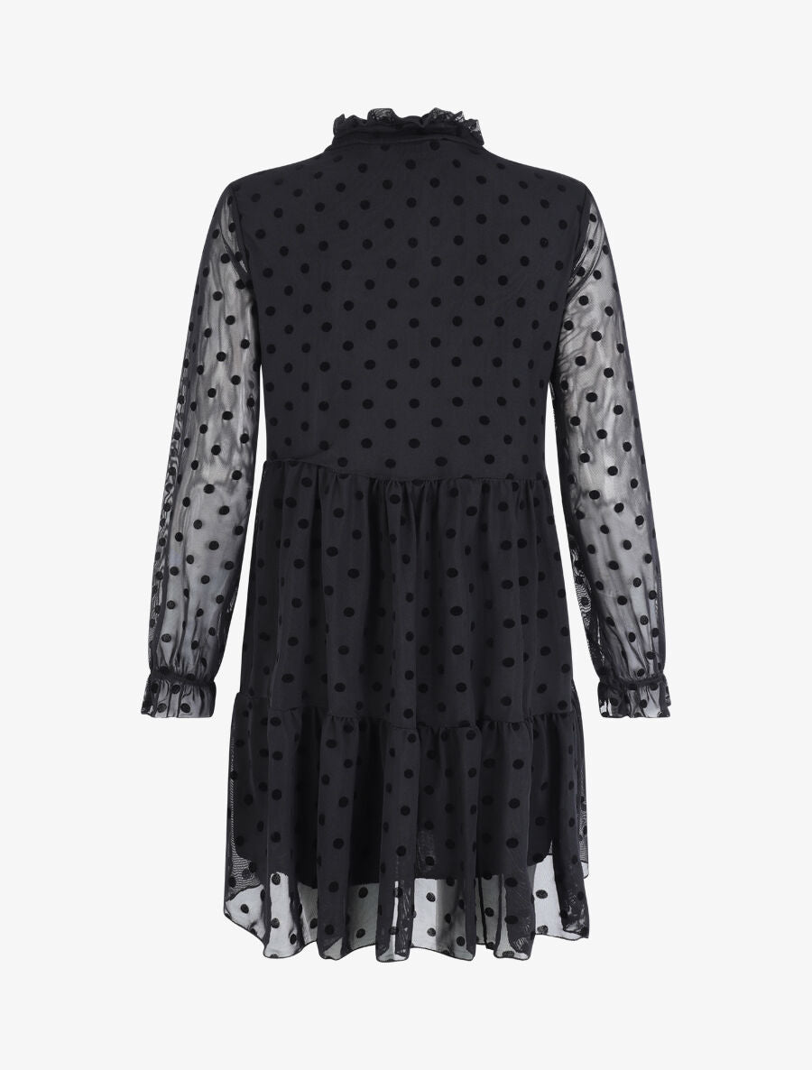 Robe plumetis à col volanté - Noir - 2