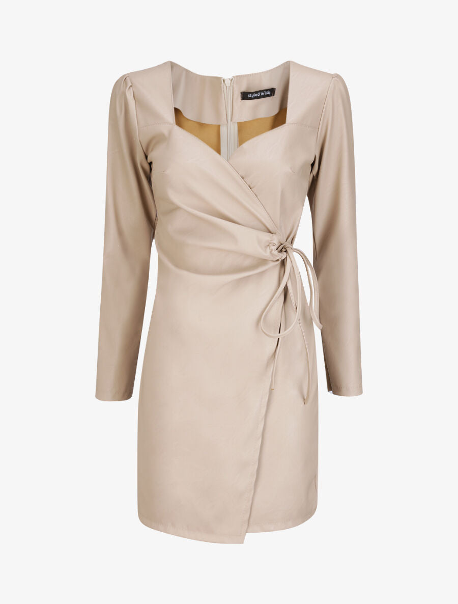 Robe portefeuille en simili - Beige - 4