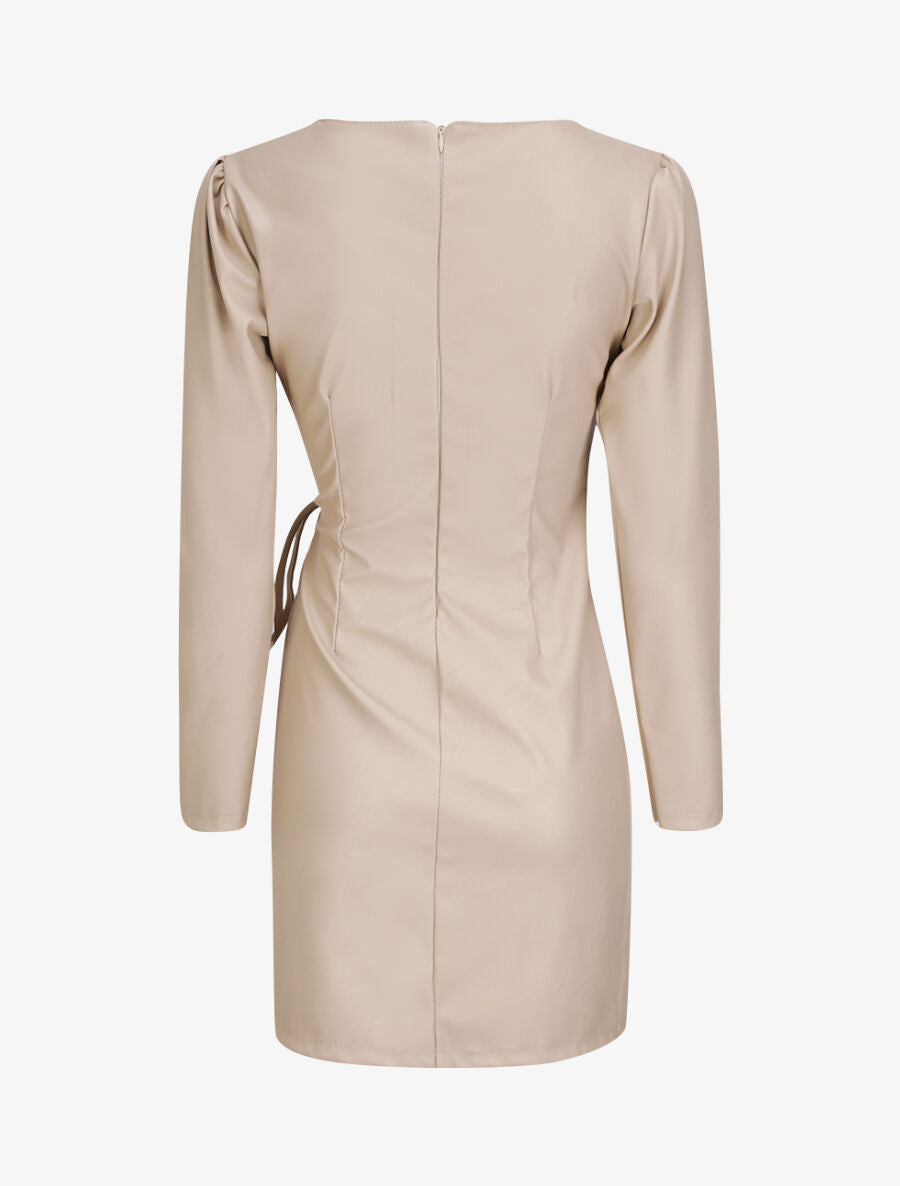 Robe portefeuille en simili - Beige - 2