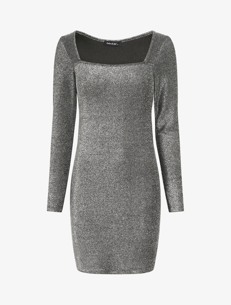 Robe irisée à col carré - Argent - 1