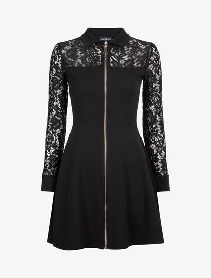 Robe à détails dentelle et zip contrastant - Noir - 1