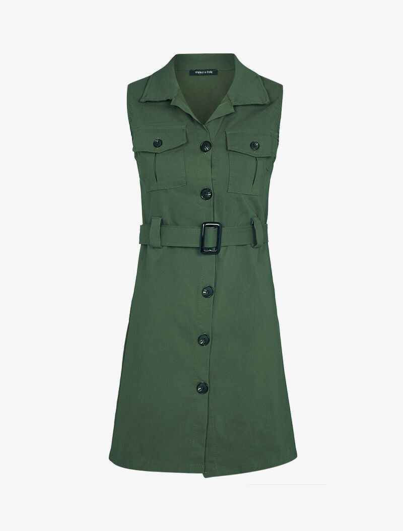 Robe chemise à poches poitrine - Kaki - 1