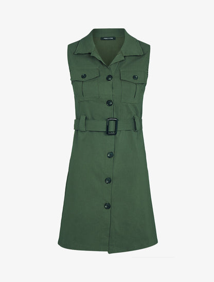 Robe chemise à poches poitrine - Kaki - 1