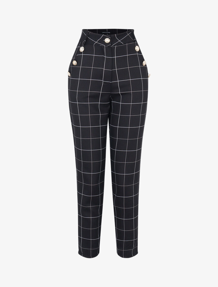 Pantalon à imprimé carreaux - Noir - 1