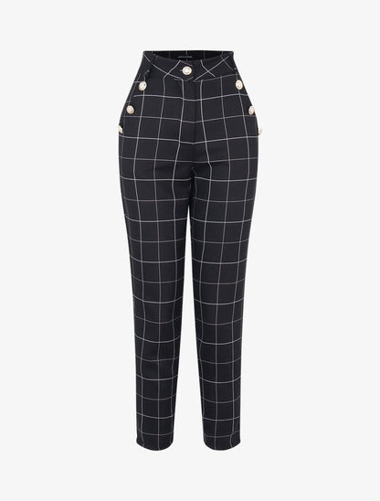 Pantalon à imprimé carreaux - Noir - 1