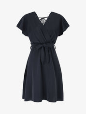 Robe cintrée à épaules volantées - Noir - 1
