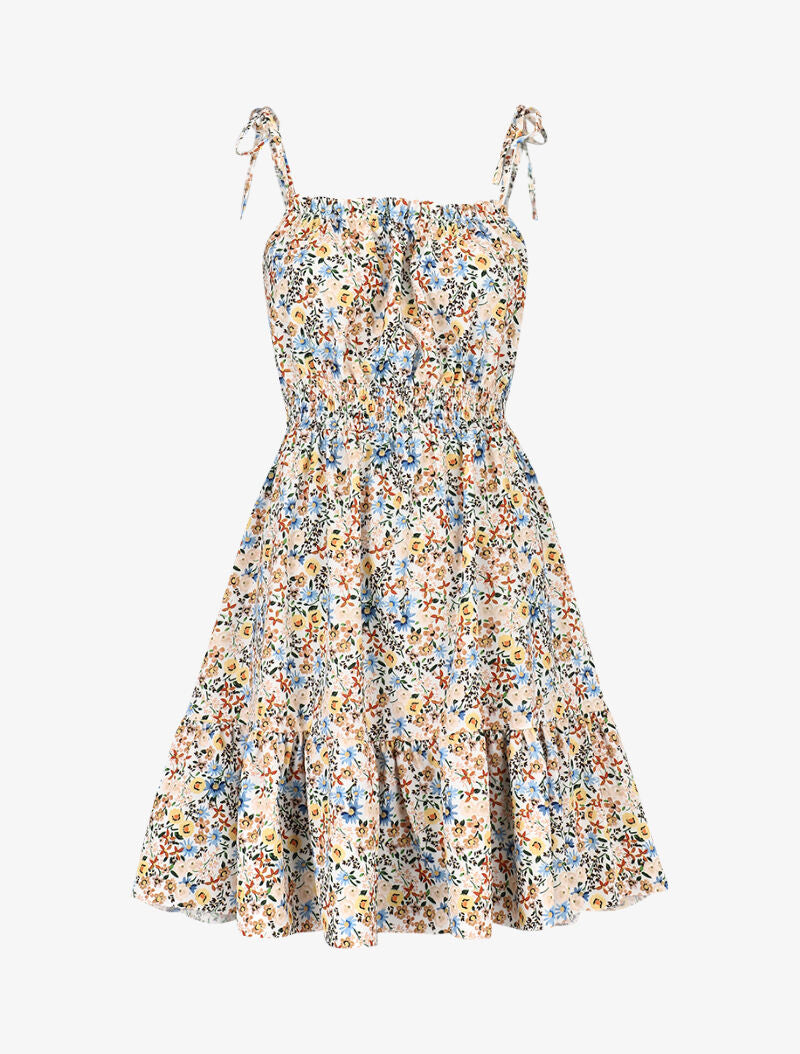 Robe imprimée à col carré - Ecru - 3