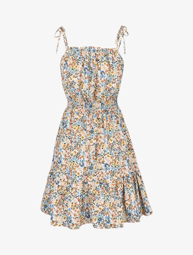 Robe imprimée à col carré - Ecru - 2