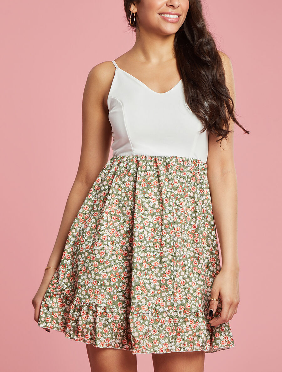 Robe bicolore à imprimés - Kaki - 3