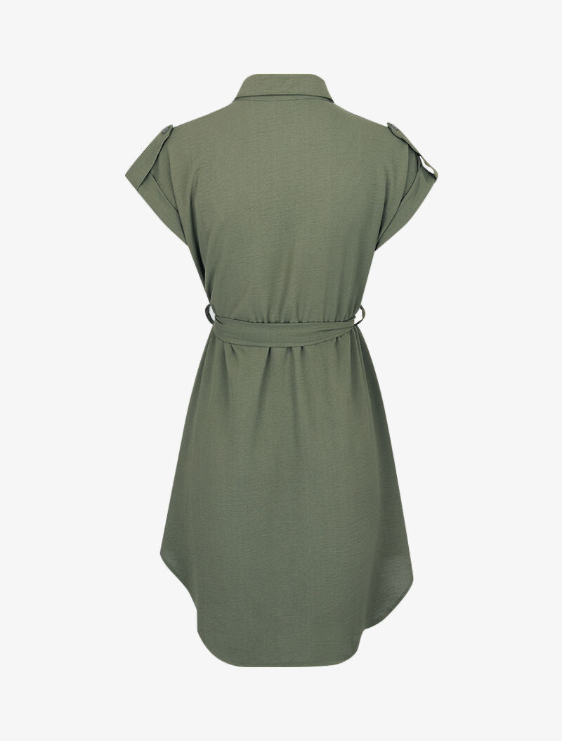 Robe patineuse à manches courtes rabattables - Kaki - 2
