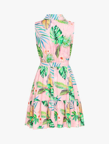 Robe à col chemise et imprimé tropical - Rose - 2