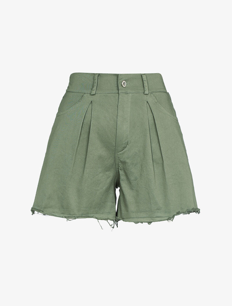 Short trapèze à bords effilochés - Kaki - 1