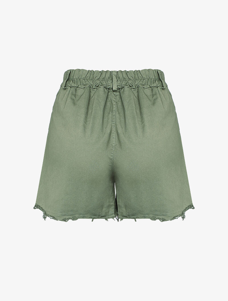 Short trapèze à bords effilochés - Kaki - 2