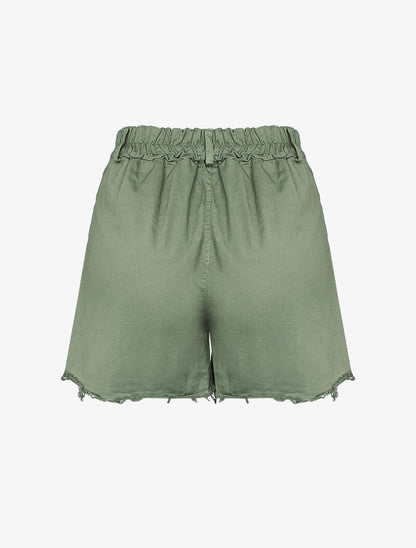 Short trapèze à bords effilochés - Kaki - 2
