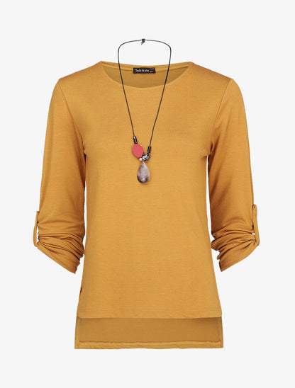 Top à dos long et fentes - Moutarde - 1