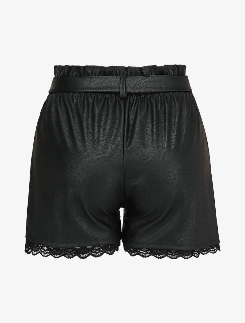Short paper bag en simili et bords en dentelle - Noir - 2